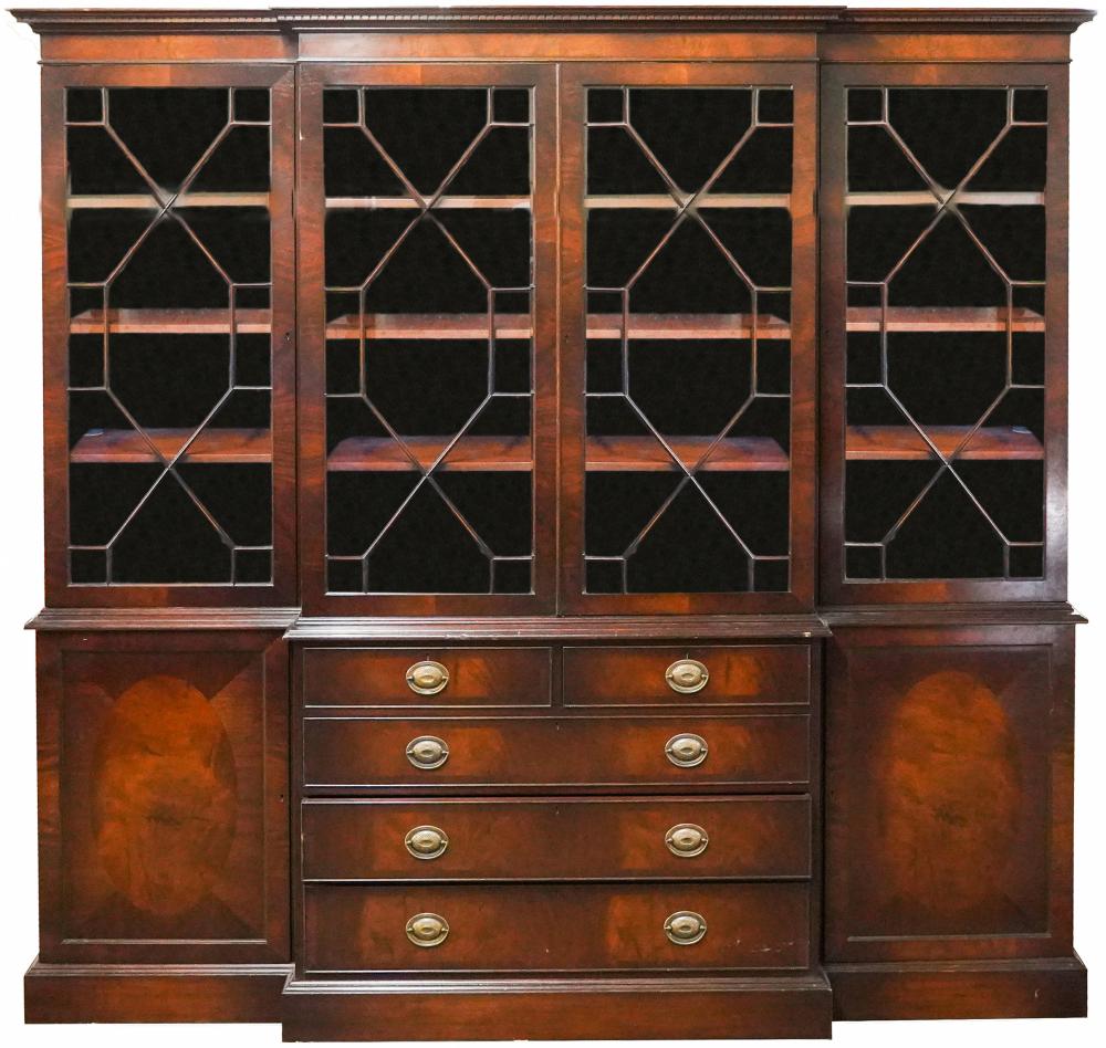 Appraisal: GEORGIAN-STYLE MAHOGANY BREAKFRONT CABINET th century in five sections inches