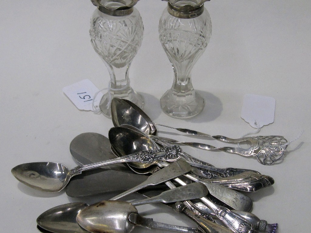 Appraisal: Lot comprising pair of silver mounted glass vases assorted silver