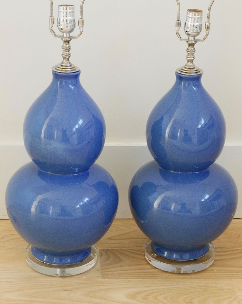 Appraisal: Pair of Cobalt Blue Ceramic Gourd Shaped Lamps Pair of