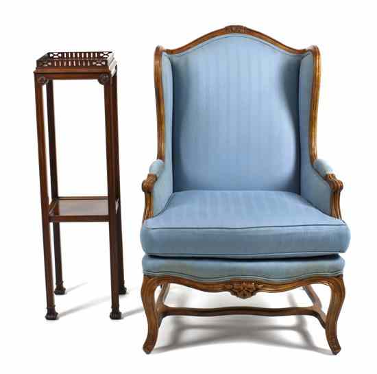 Appraisal: An Upholstered Armchair and Plant Stand th century the chair