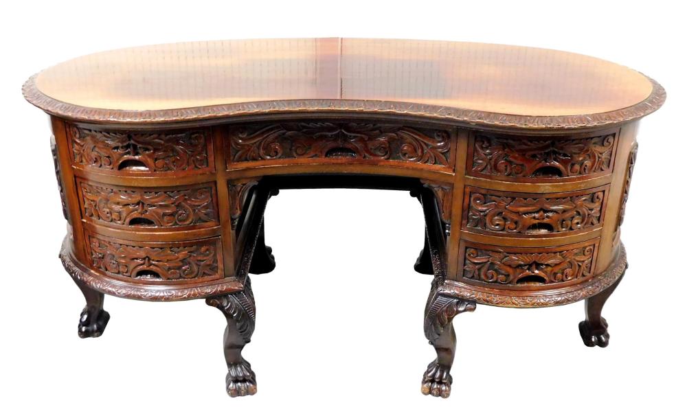 Appraisal: Elaborately carved Art Nouveau desk c mahogany in the manner