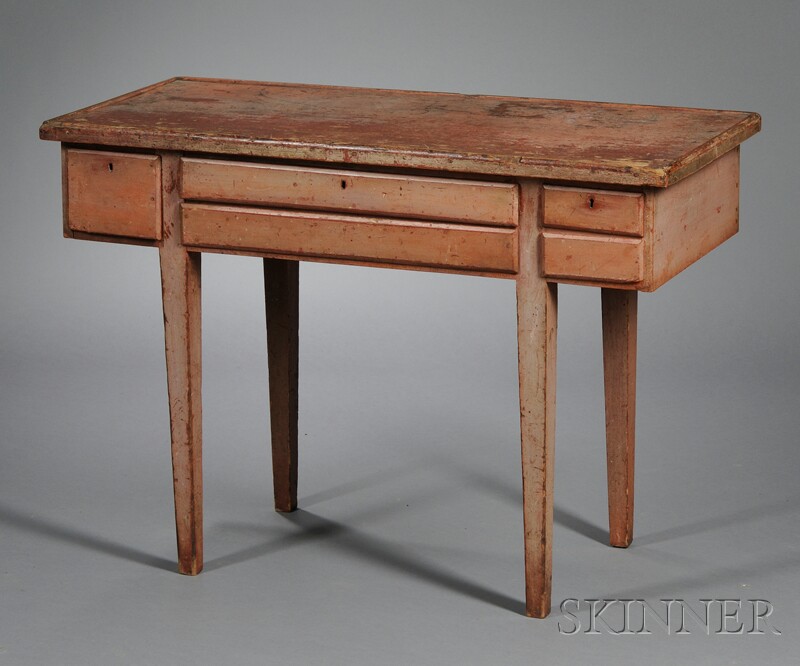 Appraisal: Salmon-painted Watchmaker's Bench possibly northeastern United States first half th