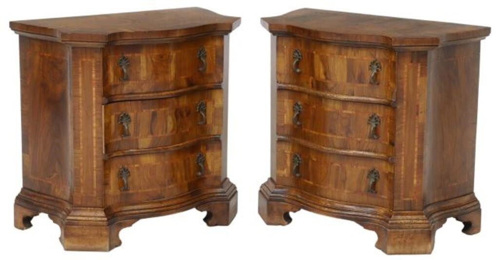 Appraisal: pair Italian Baroque style burlwood bedside cabinets th c shaped