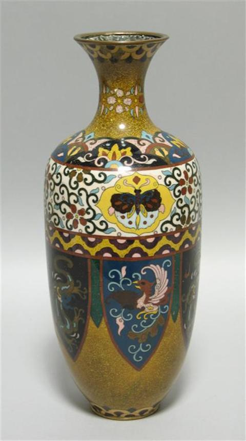 Appraisal: JAPANESE CLOISONNE ENAMEL VASE Of baluster shape the variegated gold