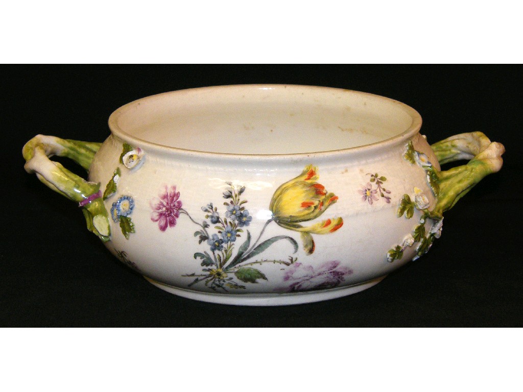 Appraisal: th century Meissen hand painted tureen base with naturalistic foliate