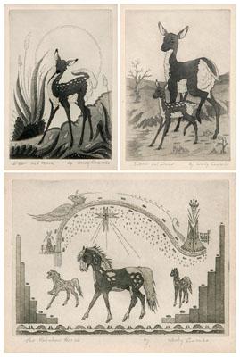 Appraisal: Three Woody Crumbo etchings Woodrow Wilson Crumbo - Native American