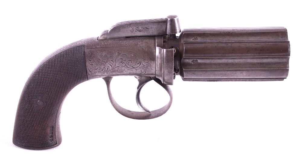 Appraisal: English Reilly Percussion Pepper Box Revolver For your consideration is