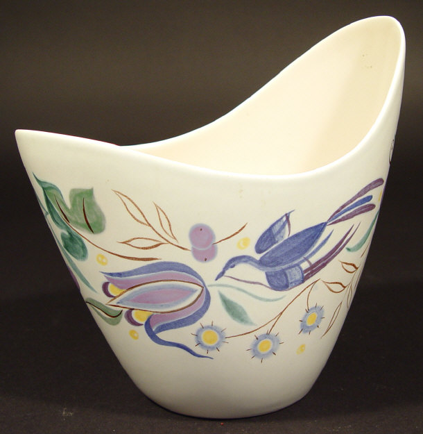 Appraisal: Poole Pottery Freeform vase hand painted with stylized birds and