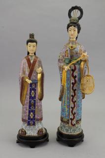 Appraisal: Chinese Cloisonne Maiden Figures on stand Heights in