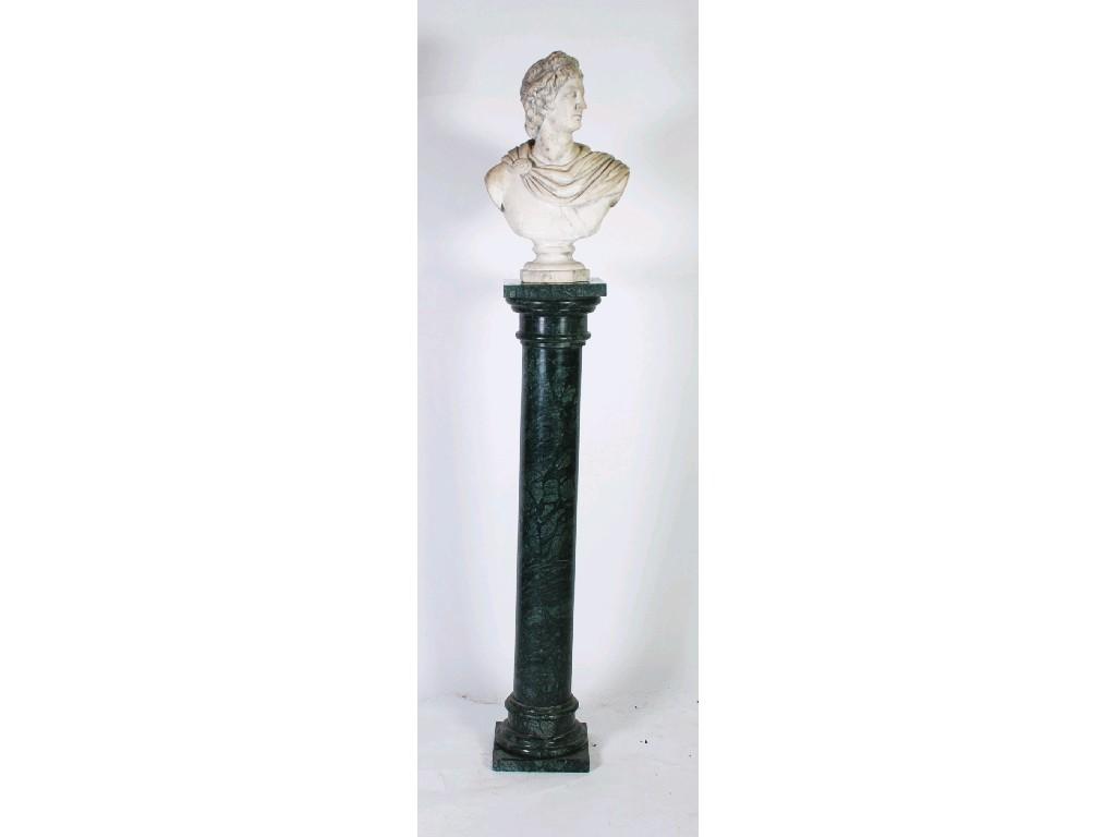 Appraisal: GREEN VEINED MARBLE TORCHERE with cylindrical column moulded socle collars