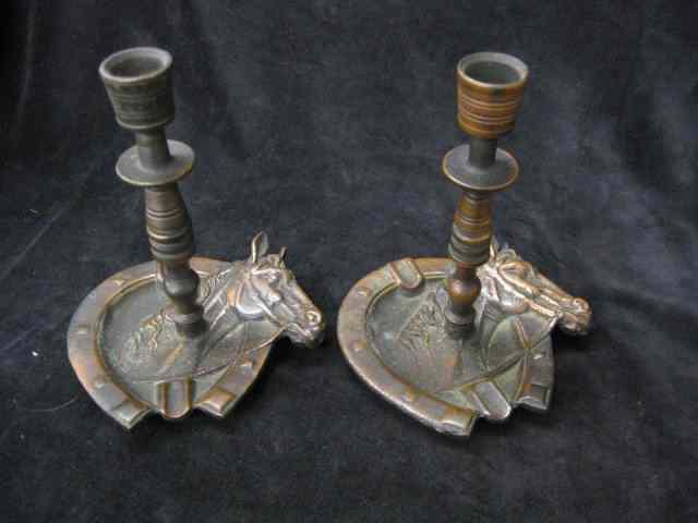 Appraisal: Pair of Bronzed Candlesticks figural horseshoe horsehead bases ''