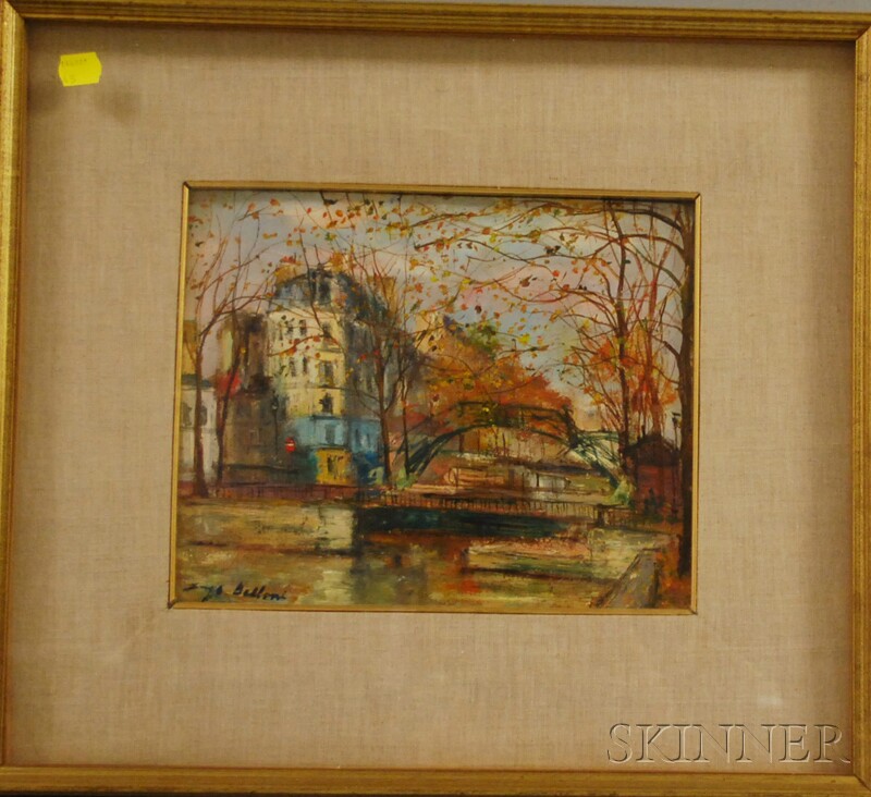 Appraisal: Serge Belloni Italian b Parisian Canal Scene Signed Serge Belloni