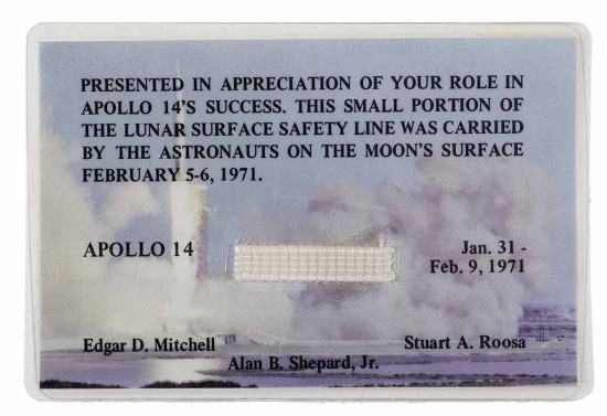 Appraisal: FLOWN Apollo Safety Line An approximately x inch laminated card