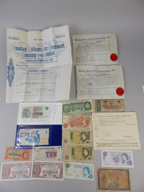 Appraisal: A quantity of UK bank notes and share certificates to