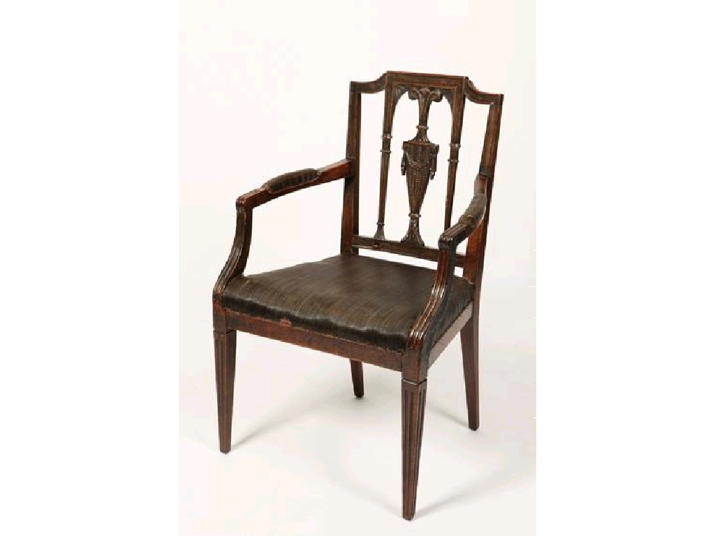 Appraisal: A GEORGE III MAHOGANY SHERATON STYLE ELBOW CHAIR the square