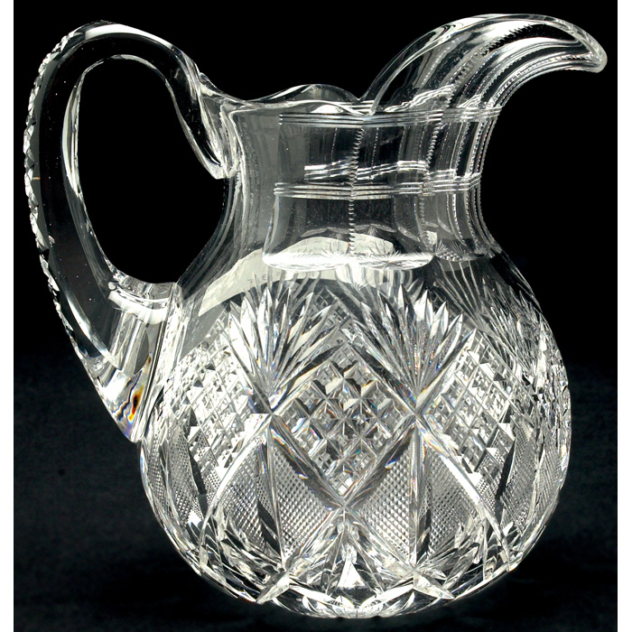 Appraisal: Cut Glass pitcher bulbous handled form with strawberry diamond and