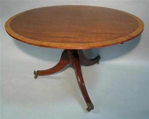 Appraisal: REGENCY BANDED MAHOGANY CENTER TABLE the oval top with banded