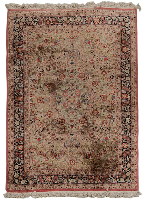 Appraisal: Silk Carpet probably Persian mid th century repeating floral designs