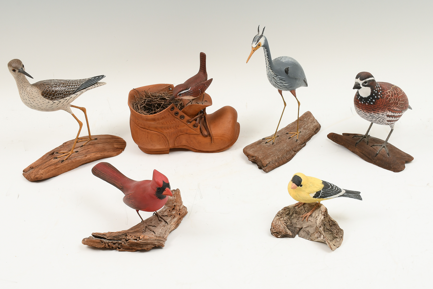 Appraisal: CARVED BIRD DECOYS TO INCLUDE JIM WHITE Comprising - Jim