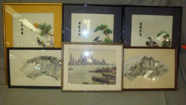 Appraisal: Box Lot of Pieces of Framed Asian Art Includes Asian