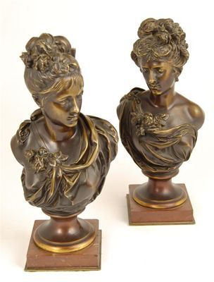 Appraisal: A Carrier A pair of bronze busts of young ladies