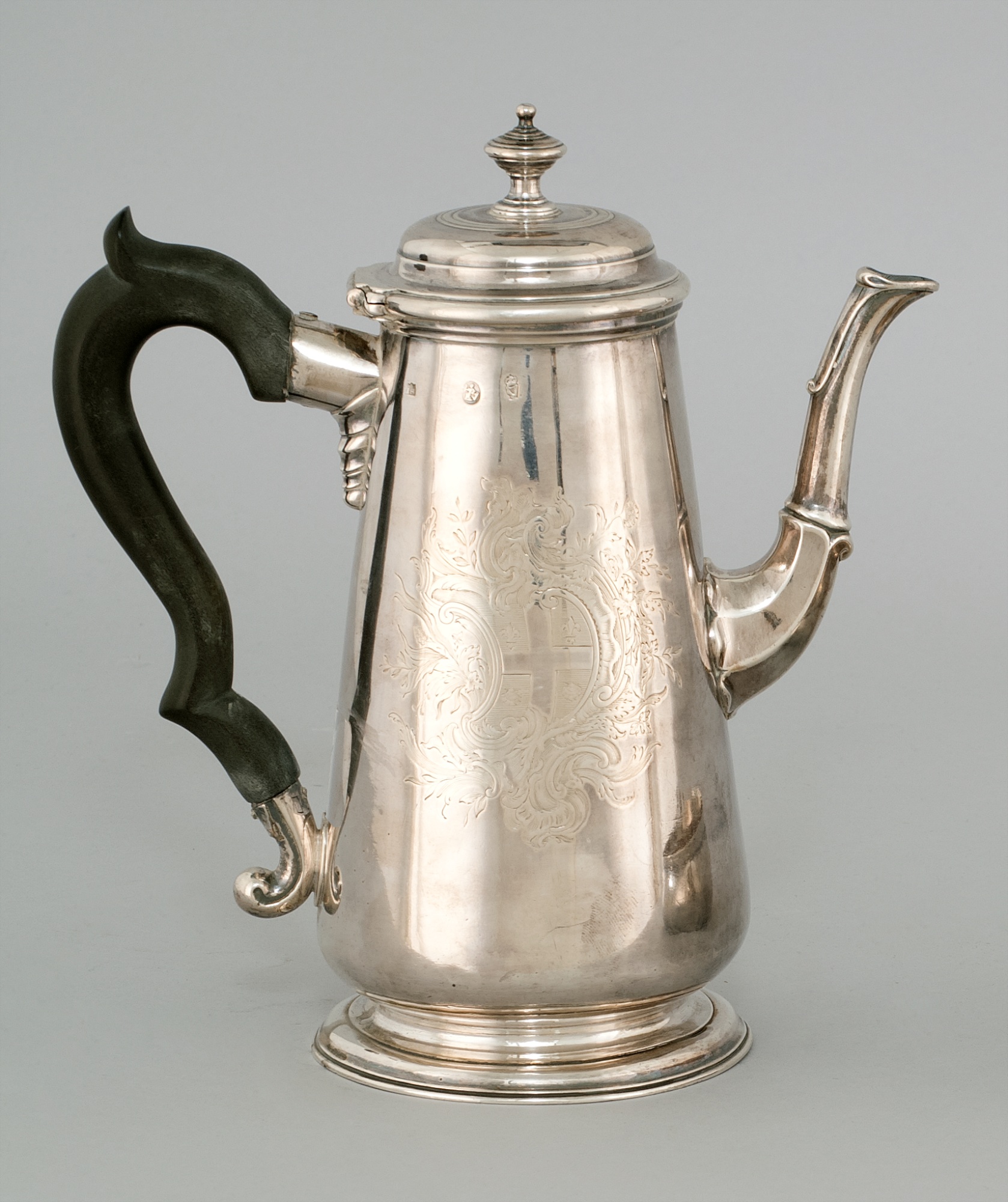 Appraisal: IRISH SILVER COFFEEPOT Circa In tapering form with dome top