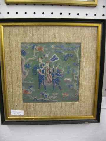 Appraisal: Chinese Silk Embrodery figures on creature image area '' square