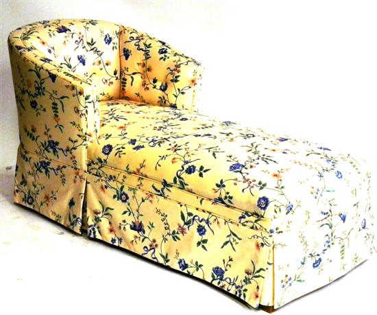 Appraisal: Chaise lounge unmarked double armed with full skirt polychrome floral