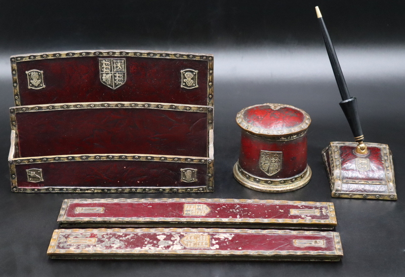 Appraisal: PC TIFFANY STUDIOS HERALDIC DESK SET piece Tiffany Studios 'Heraldic'