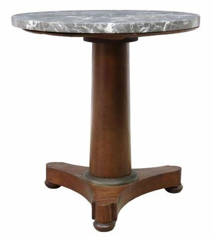 Appraisal: French Empire style marble-top mahogany pedestal table mid th c