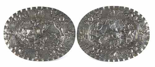 Appraisal: Pair of Continental silver platters late th c with hunting