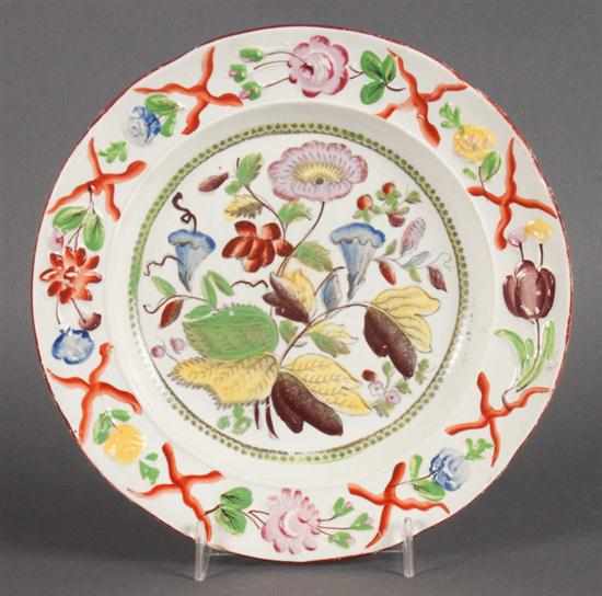 Appraisal: Staffordshire paint transfer decorated pearlware plate with raised floral border