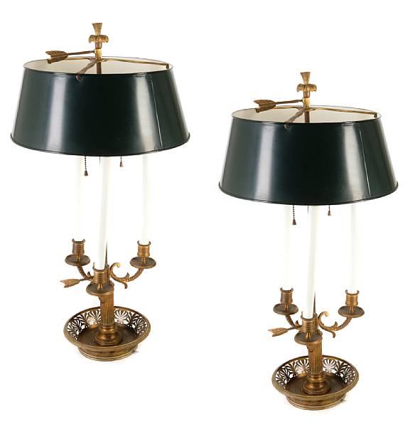 Appraisal: A pair of Empire style gilt bronze bouillotte lamps height