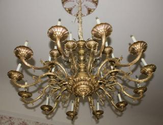 Appraisal: Massive Cast Brass Candle Light Chandelier Variable Chain Height x