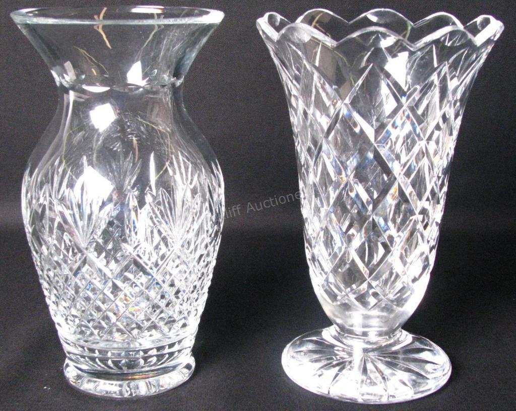 Appraisal: Two Waterford Crystal Vases a footed vase with criss cross