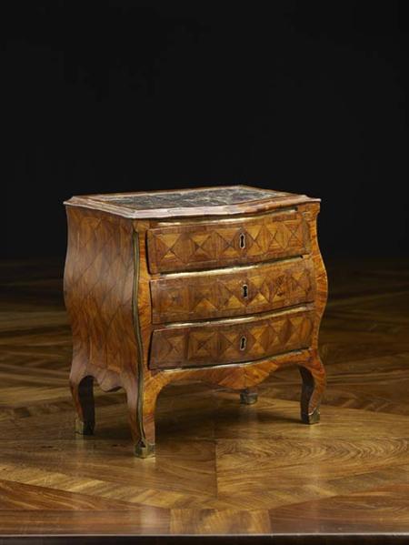 Appraisal: An Italian walnut parquetry miniature commode In the mid th