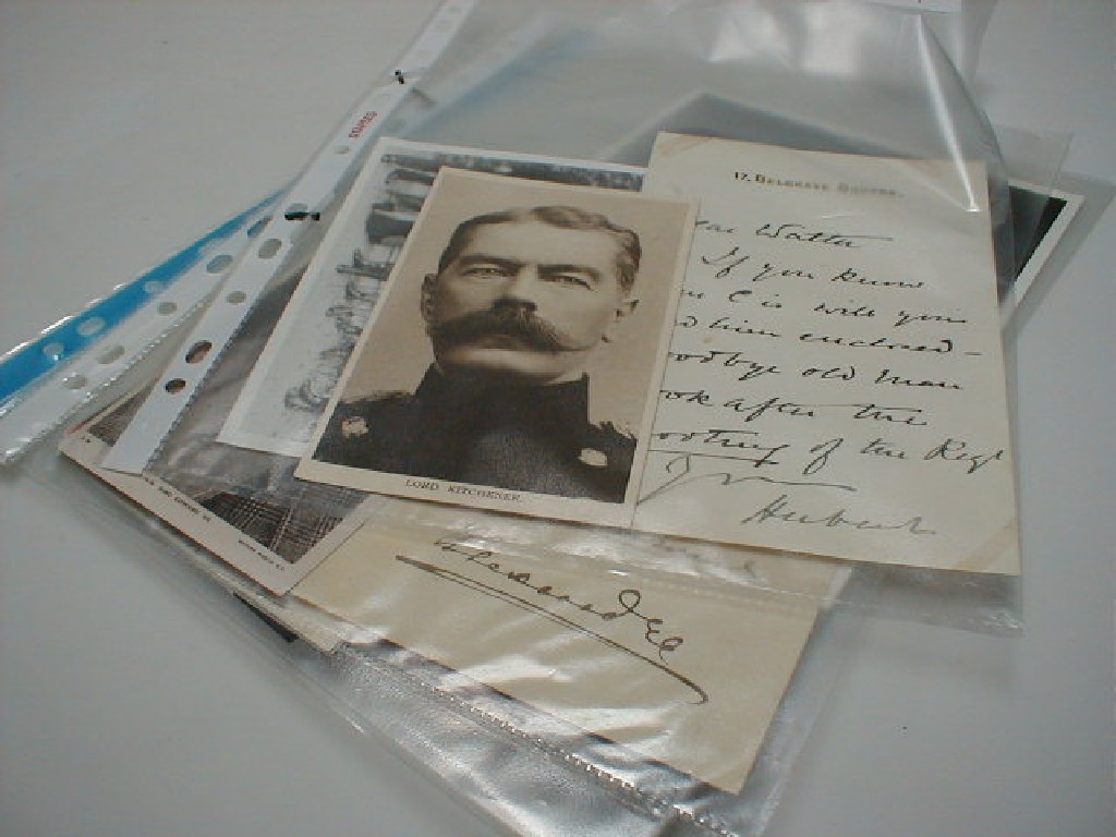 Appraisal: Autograph papers with photographs Lord Kitchener on Belgrave Square notepaper