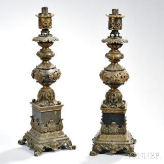 Appraisal: Pair of Bronze Lamps Continental late th early th century