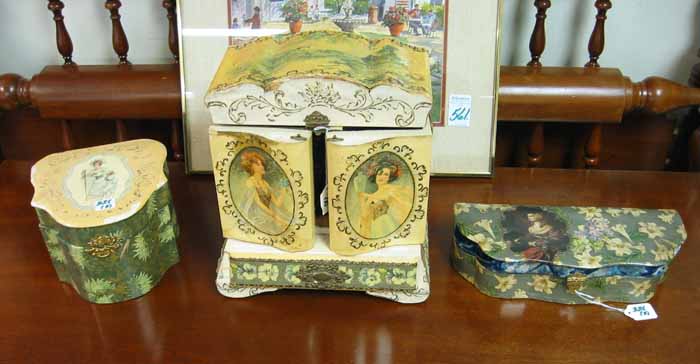 Appraisal: THREE AMERICAN VICTORIAN DRESSER BOXES a collar box large vanity