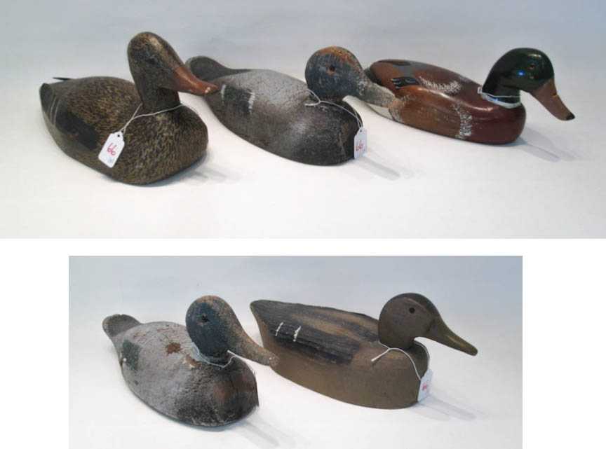 Appraisal: COLLECTION OF FIVE DUCK DECOYS all are hand carved and