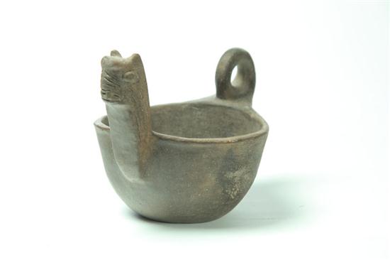 Appraisal: POTTERY EFFIGY BOWL Reputedly prehistoric American Indian Bowl with cat's