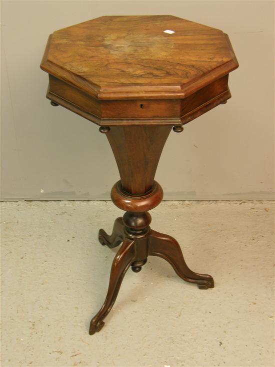 Appraisal: th century rosewood octagonal work table on tripod base h