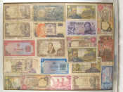 Appraisal: A framed display of about twenty various bank notes