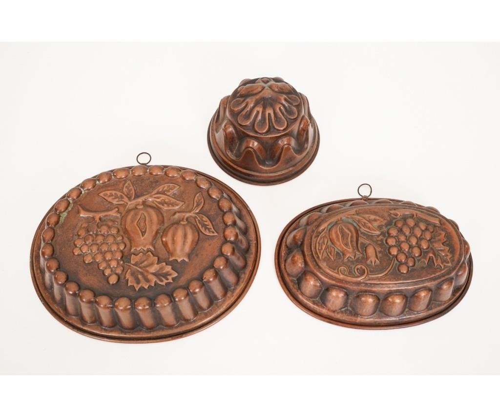 Appraisal: Three large French copper molds th c Largest h x