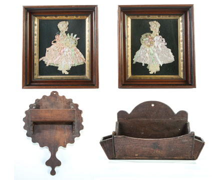 Appraisal: TWO AMERICAN WALL POCKETS AND TWO SHADOW BOX FRAMES Late