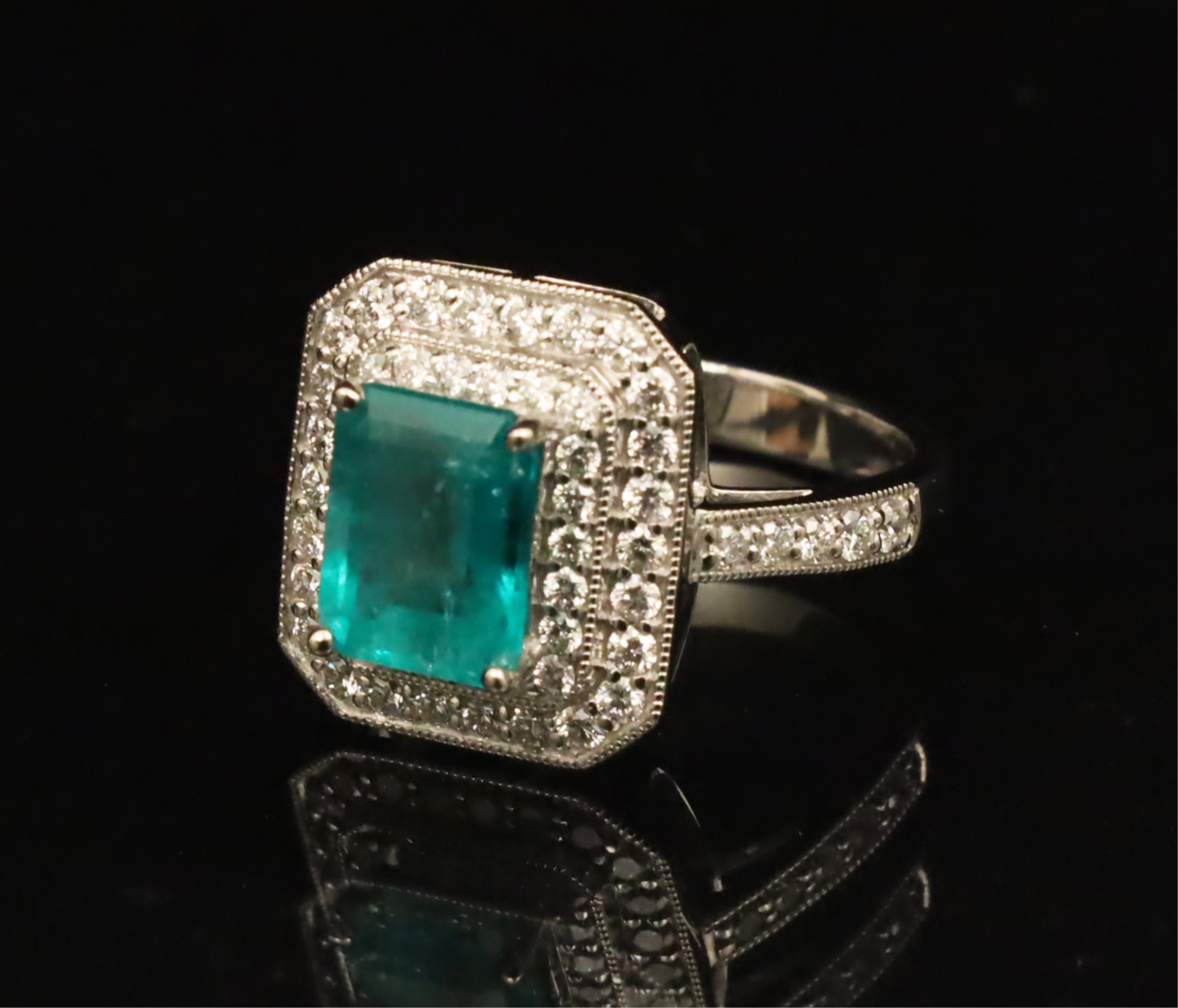 Appraisal: PLATINUM EMERALD AND DIAMOND RING W GIA Platinum Emerald and