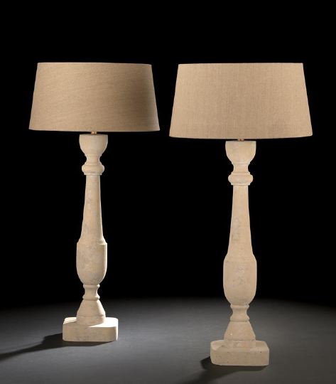 Appraisal: Pair of French Turned and Faux-Stone-Finished Wooden Table Lamps in