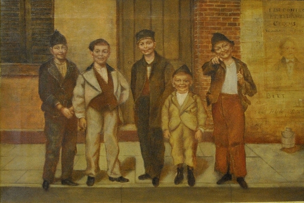 Appraisal: - Ashcan School Oil on canvas painting of five boys