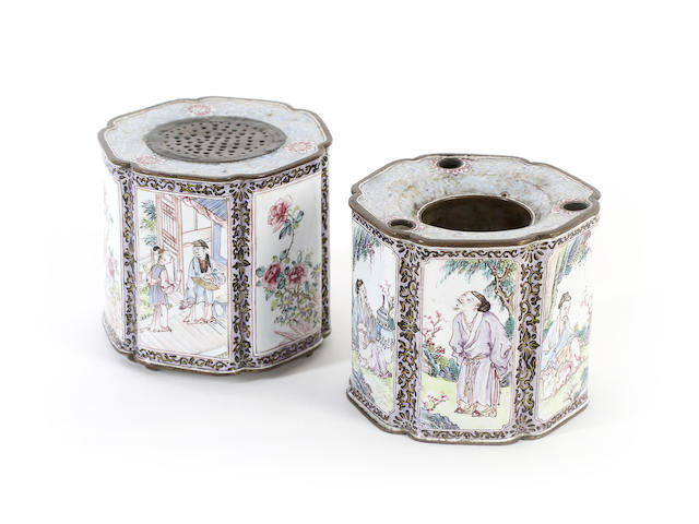 Appraisal: A Canton enamel pen holder and pounce pot th century