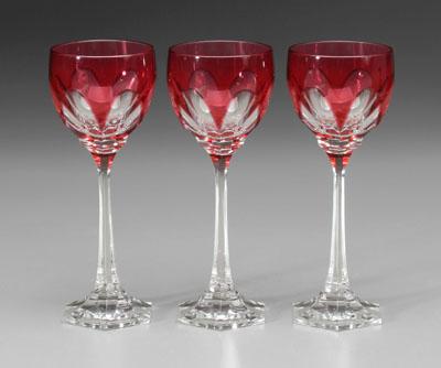 Appraisal: Set of ruby cut-to-clear goblets tapered stems with hexagonal bases